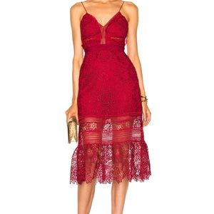 Self Portrait Red Floral Blush Lace Midi Dress